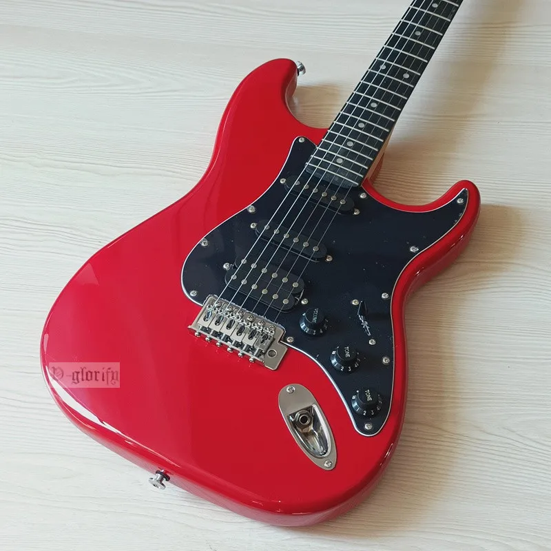 st elektrische gitarre 39 zoll rot farbe hochglanz 6 string volle linde körper electrique guitare mit gitarre schlagbrett 648mm skala free global