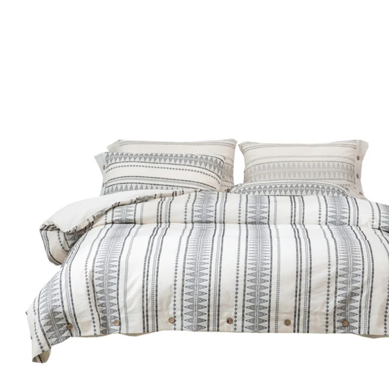 

4-Piece Cotton 100 Skin Wash Cotton Bed Sheet Quilt Cover Retro Homestay Nordic Style Bedding Active Printing And Dyeing