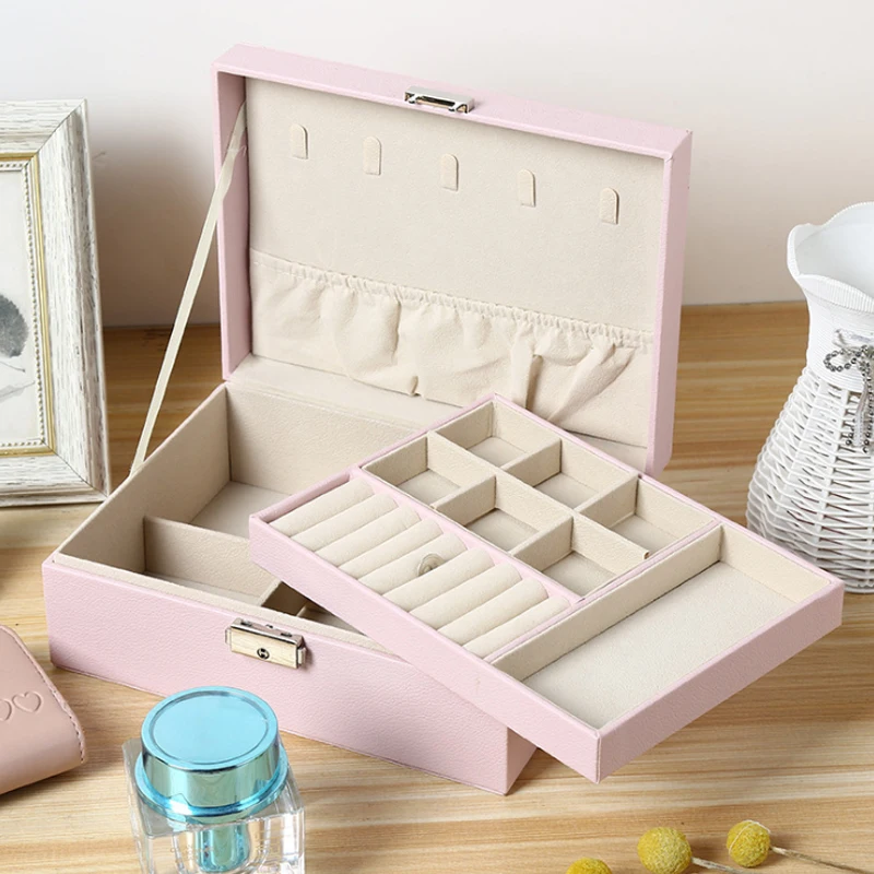 

Leather PU Double Layer Gift Box Bracelet Earring Ring Necklace Jewelry Box Jewelry Storage Case Black/White Jewellery Box