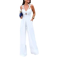 fashion women jumpsuit ddeep v hanging neck white trousers european american sexy sleeveless backless ladies casual rompers