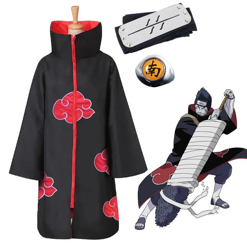 Аниме костюмы боли Акатсуки: плащ, повязка на голову, комплект кольца. Косплейная одежда Итачи и Дейдары. Роба-плащ для Хэллоуина в школу. Крутой подарок.