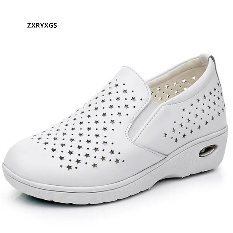 Женские кроссовки с вырезами повседневные дышащие кожаные сандалии из воловьей