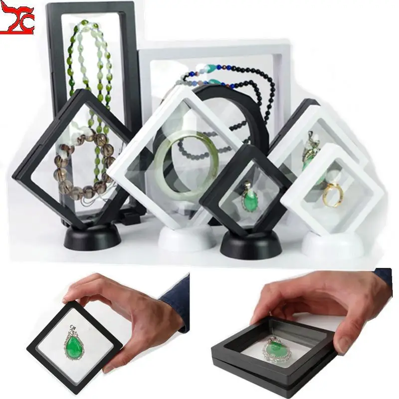 

New Suspended Floating Display Case Transparent Jewelry Box Bracelet Pendant Organizer Pe Film Coin Gems Storage Stand Showcase