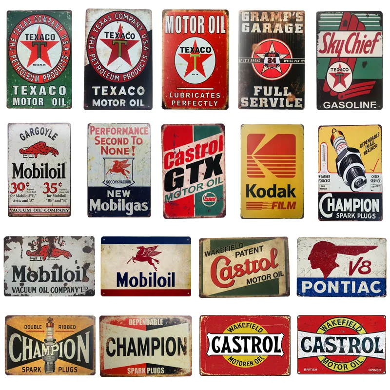 Винтаж классический ржавые металлические знаки газового двигателя Масло Castrol олова гаражный знак Настенный декор мотоцикл Ремонт магазин Жесть бляшек