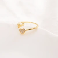 bangrui 2021 new woman lovely cubic zirconia gold ring adjustable size opening ring cute heart shaped jewelry