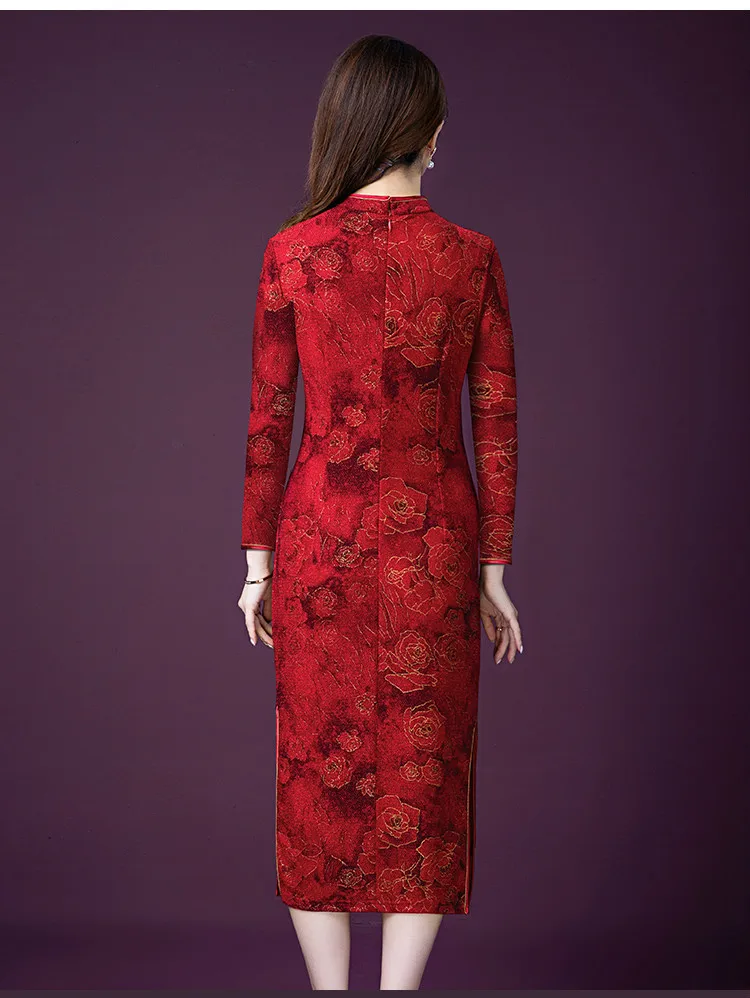 Новинка Осень 2021 супер модное платье Ципао с воротником стойкой для женщин