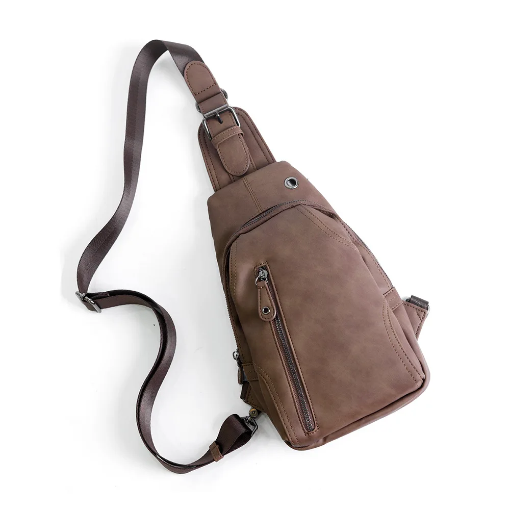 

Men's retro leather shoulder messenger chest bag fashion multifunctional sports and leisure chest bag running travel gym bag