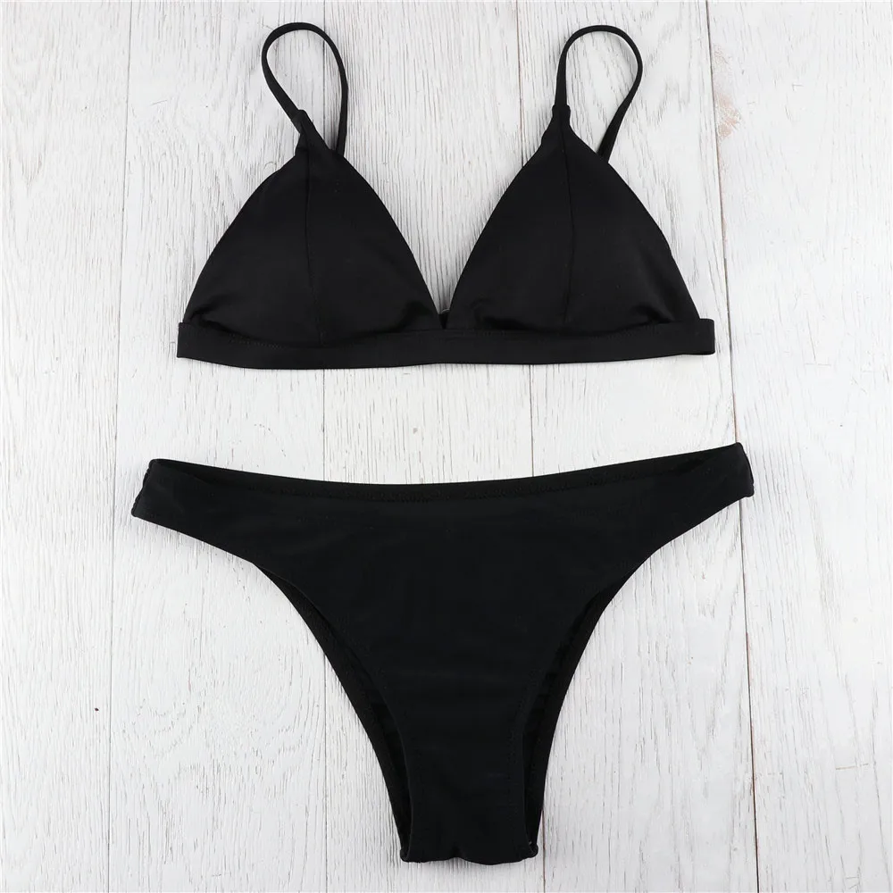 

Women Two Pieces Bikinis Set Solid Padded Push Up bra Swimwear Swimsuit Halter Brazilian Swimsuit Bathing Suit Beachwear Biquini