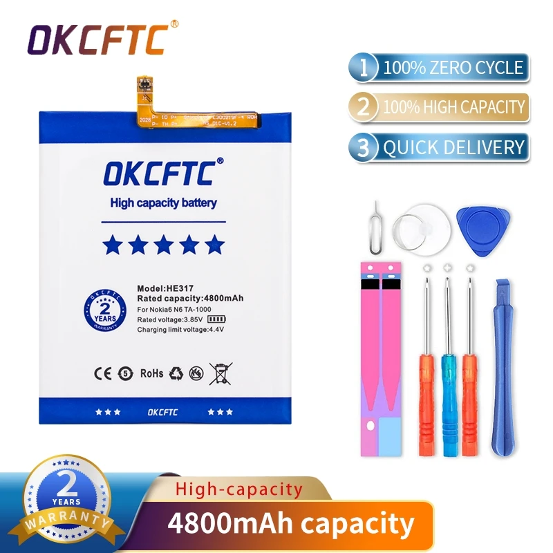 

OKCFTC 4800mAh HE317 Battery For Nokia 6 Battery Nokia6 N6 TA-1000 TA-1003 TA-1021 TA-1025 TA-1033 TA-1039 Phone Batteries