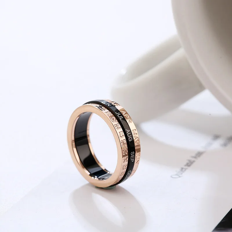 Модное кольцо из титановой стали вращающееся с календарем римскими цифрами