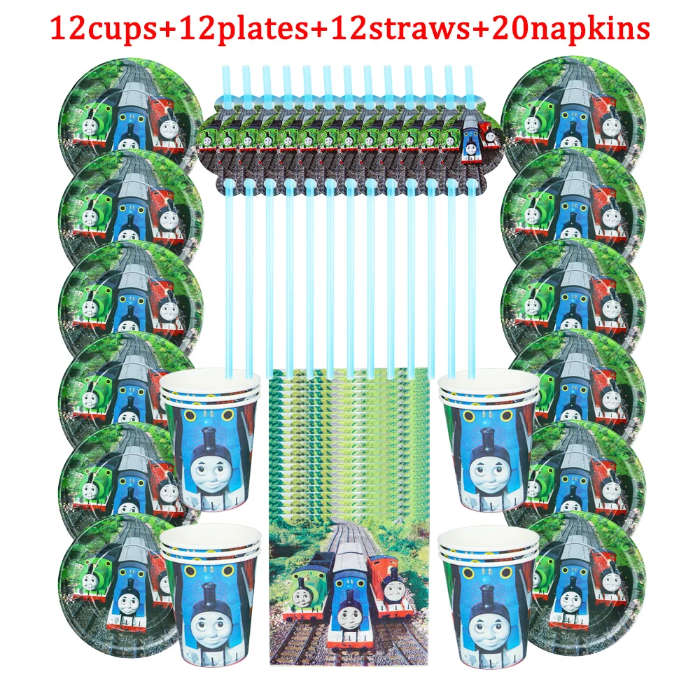 

56Pcs Thomas Friends Theme Party Kids Favor Birthday Paper Disposable Cup+Plate+Napkin+Straw Decorations Party Supplies