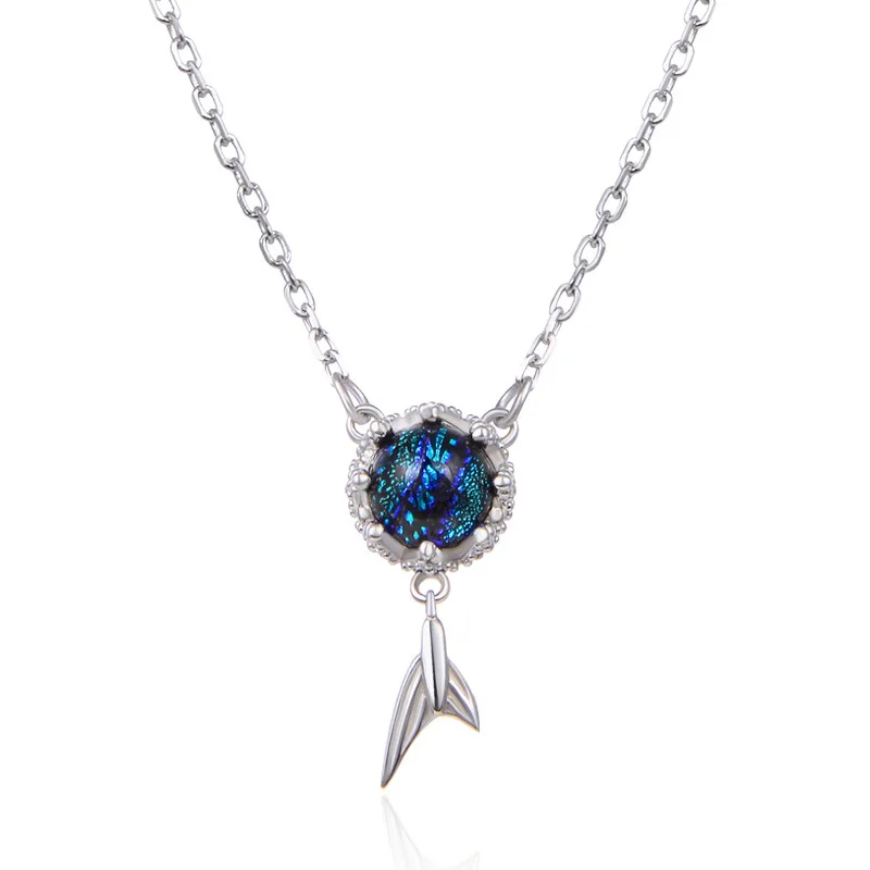 

Korean creative fashionistas pendant ornaments S925 silver Czech glaze mermaid tail necklace female network red collarbonechain