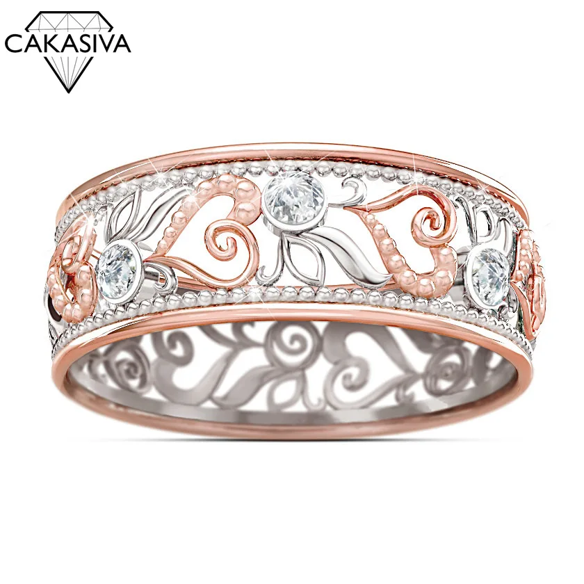 

Women's 925 Silver Openwork Flower Heart Ring Silver Inlaid Zircon Rose Gold Wedding Engagement Ring Gift Jewellery