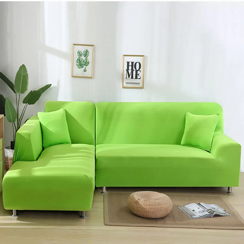 Угловой чехол для дивана однотонный эластичный в современном стиле L образной