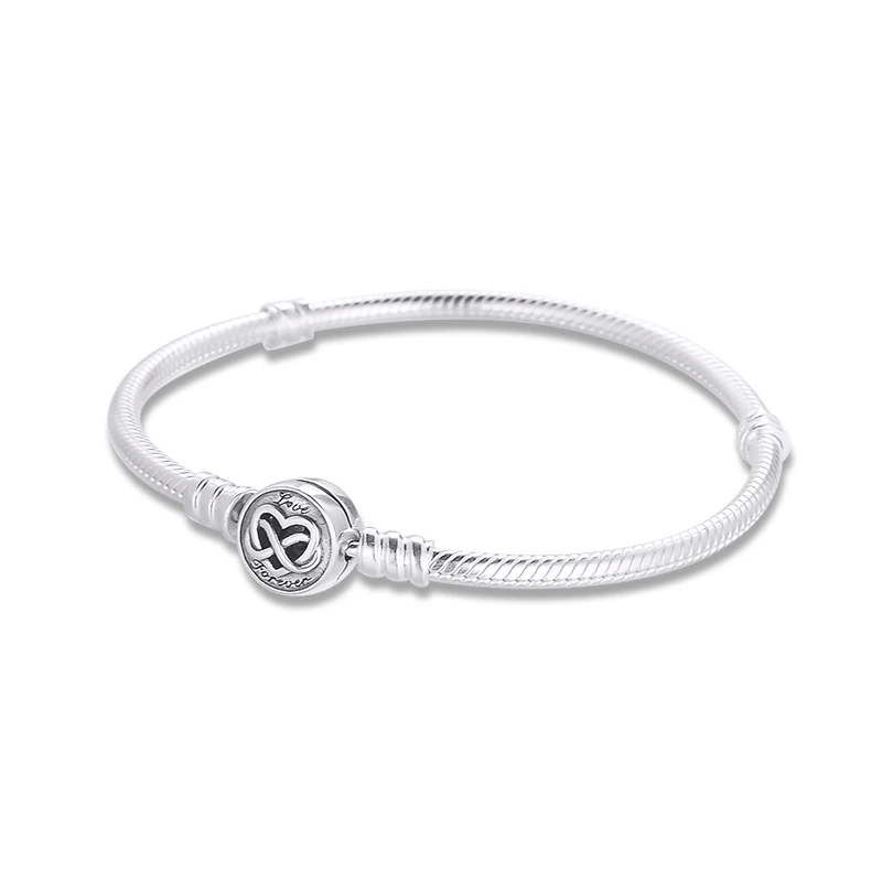

100% 925 Sterling Silver Moments Heart Infinity Clasp Snake Chain Bracelets for Women Fine Jewelry Bracelets & Bangles 2021 New