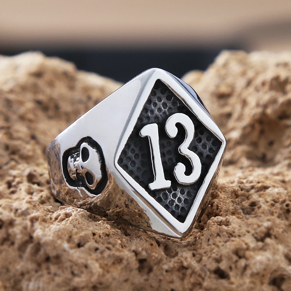 Готический Золото Lucky 13 череп кольцо для мужчин и женщин в стиле панк хип хоп