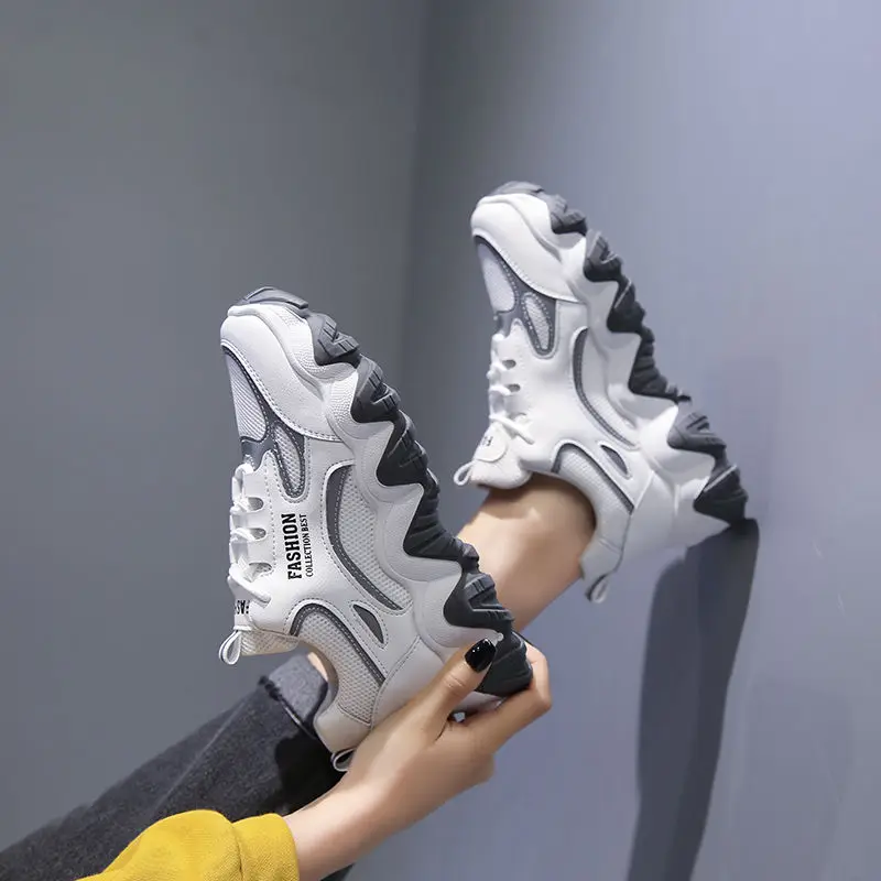 

2021 Women Sneakers Vulcanize Shoes New Female Black White Platform Thick Sole Running Casual Shoe Woman Sport Shoes