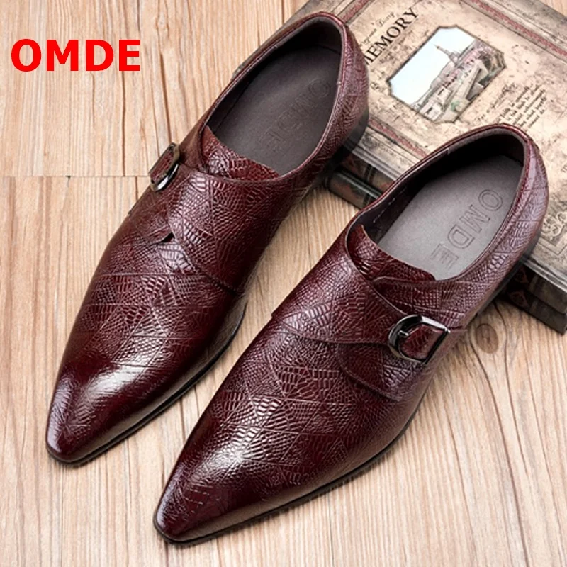 

OMDE Loafers Men Handmade Genuine Leather Monk Strap Shoes Pointed Toe Dress Shoes Breathable Slip On Formal shoes For Men