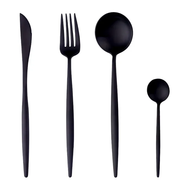 1set4pcs Горячие Черные столовые приборы набор мат золото посуда нержавеющая сталь нож столовая вилка набор Западная еда ужин сервис набор Прямая поставка - Цвет: 1set4pcs