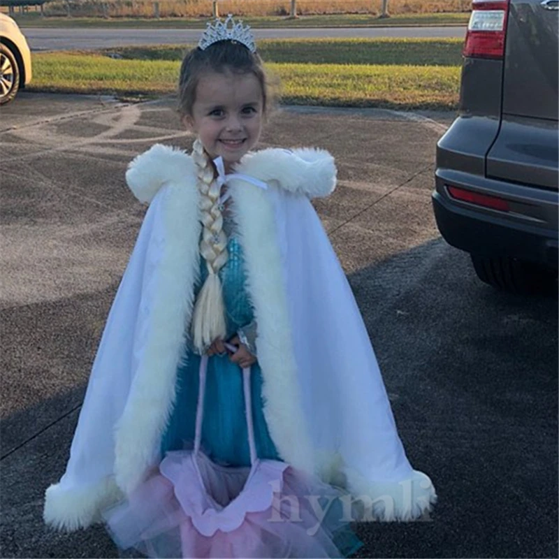 Childs Faux Fur Trim Cloak White Princess Flower Girl Cape Christmas | Свадьбы и торжества