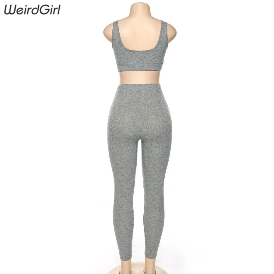 Weirdgirl/женские комплекты из 2 предметов, спортивный костюм для фитнеса, винтажный эластичный Топ на бретелях с подушечками, длинные леггинсы с высокой талией, повседневная спортивная одежда, новинка
