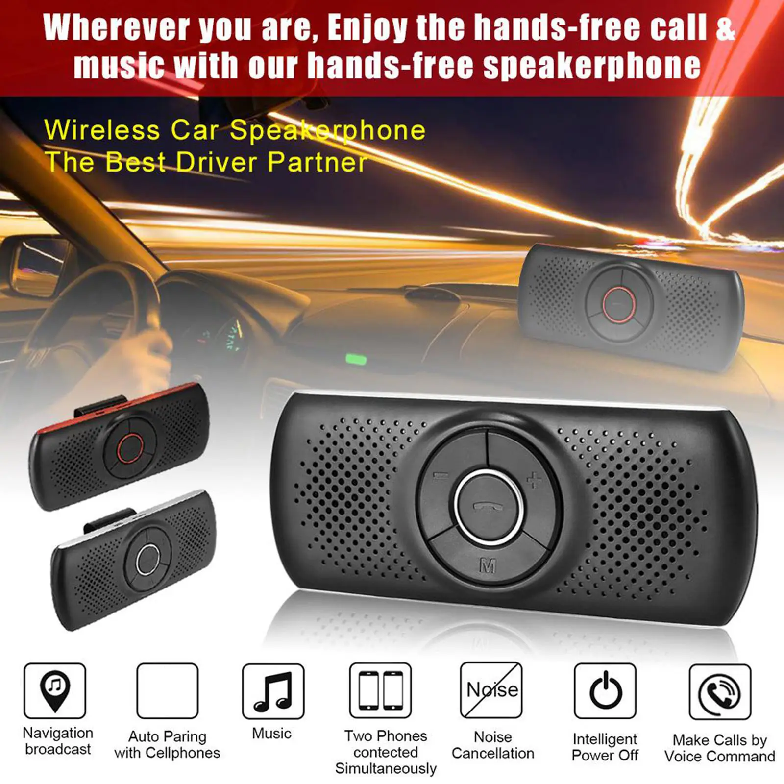 

Loud Speakerphone Wireless Car Speaker for Sun Visor Handsfree Talking Voice Navigation