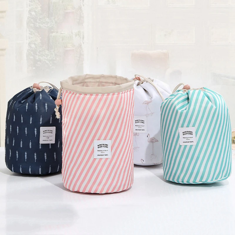 

Oxford Cloth Travel Storage Bag Floral Cylinder Makeup Bag Drawstring Makeup Brushes Lipstick Jewelry Holders Organizers 2021