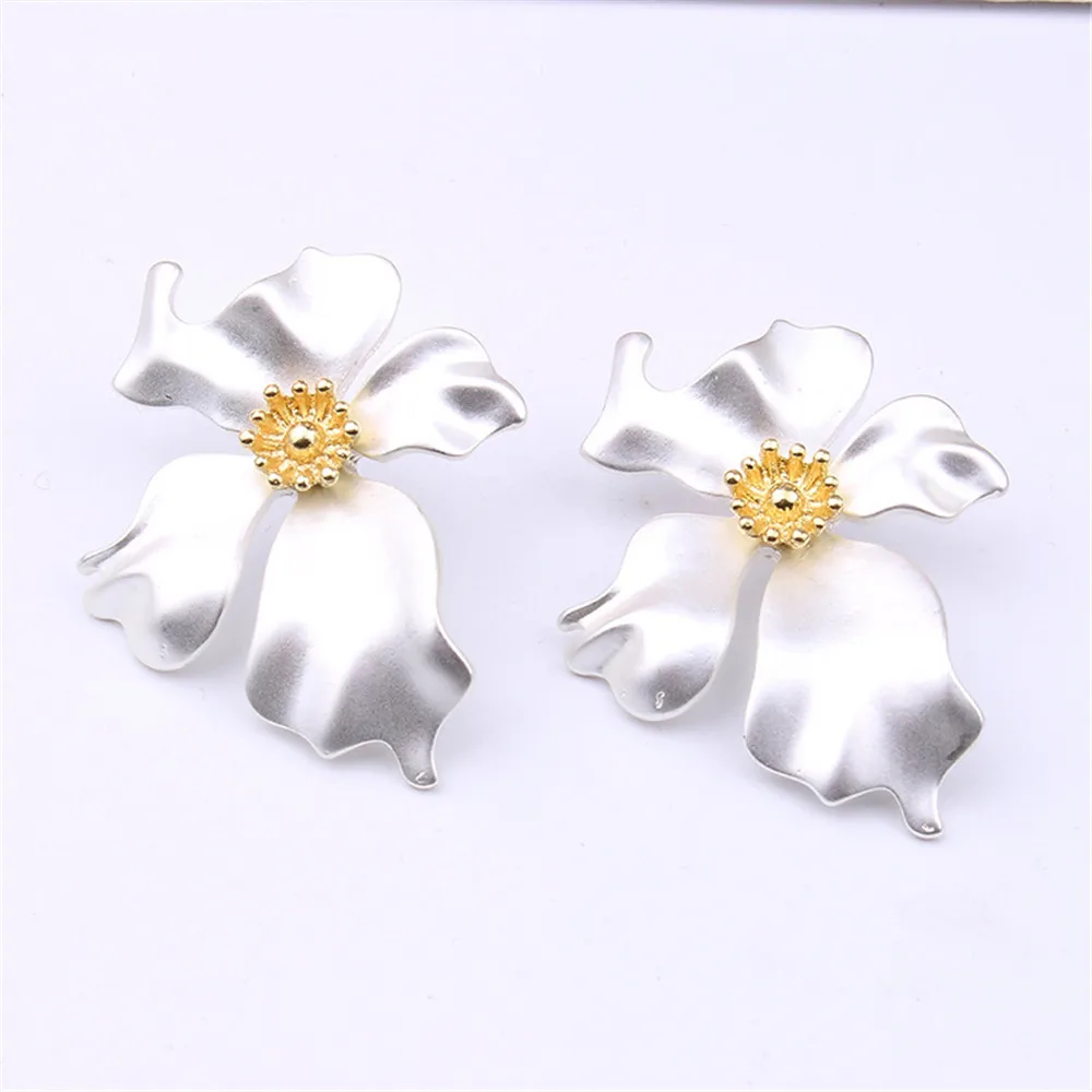 CRLEY Big Silver Gold Color Flower Stud Earrings New Design Fashion Jewelry Elegant Summer Style Beach Party Earring | Украшения и