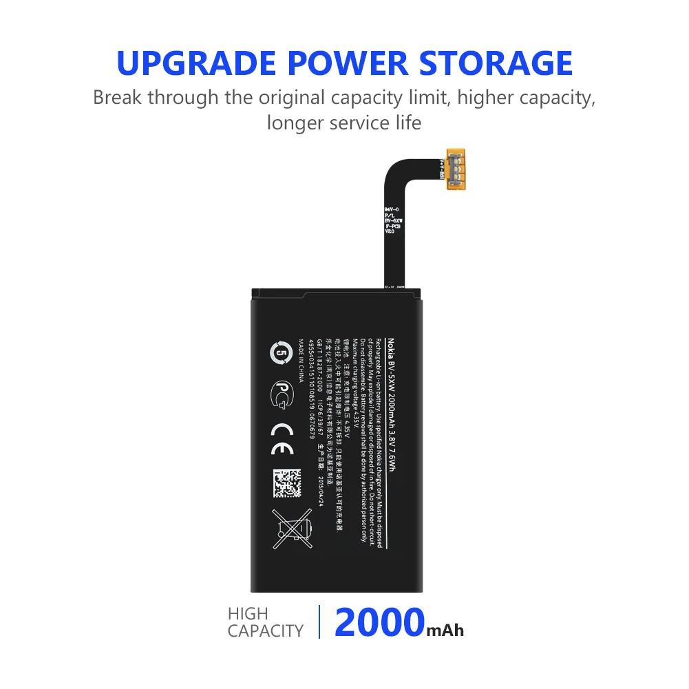 Аккумулятор 2000 мАч для Nokia Lumia 1020 EOS BV 5XW RM 876 875 877 аккумулятор + Бесплатные