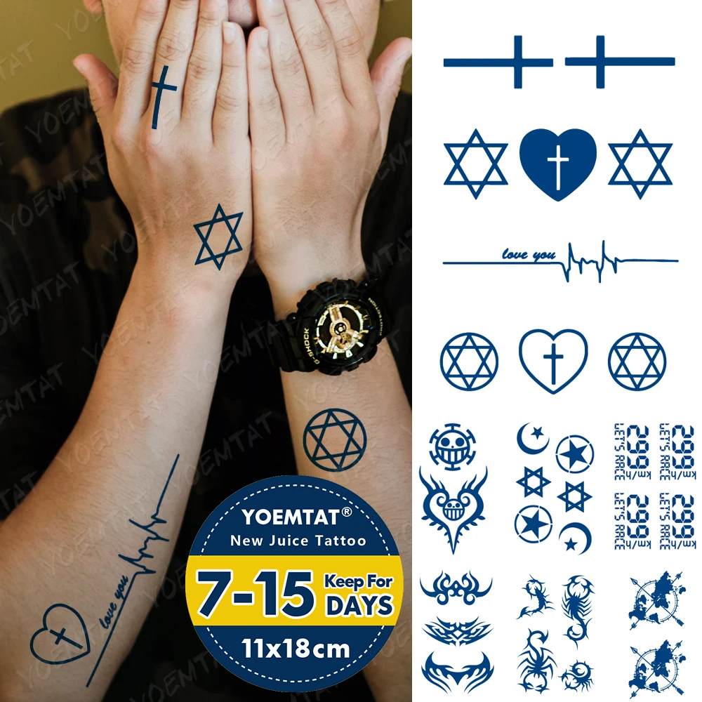 

Juice Ink Tattoos Body Art Lasting Waterproof Temporary Tattoo Sticker Six-Pointed Star Tatoo Arm Fake One Piece Totem Tatto