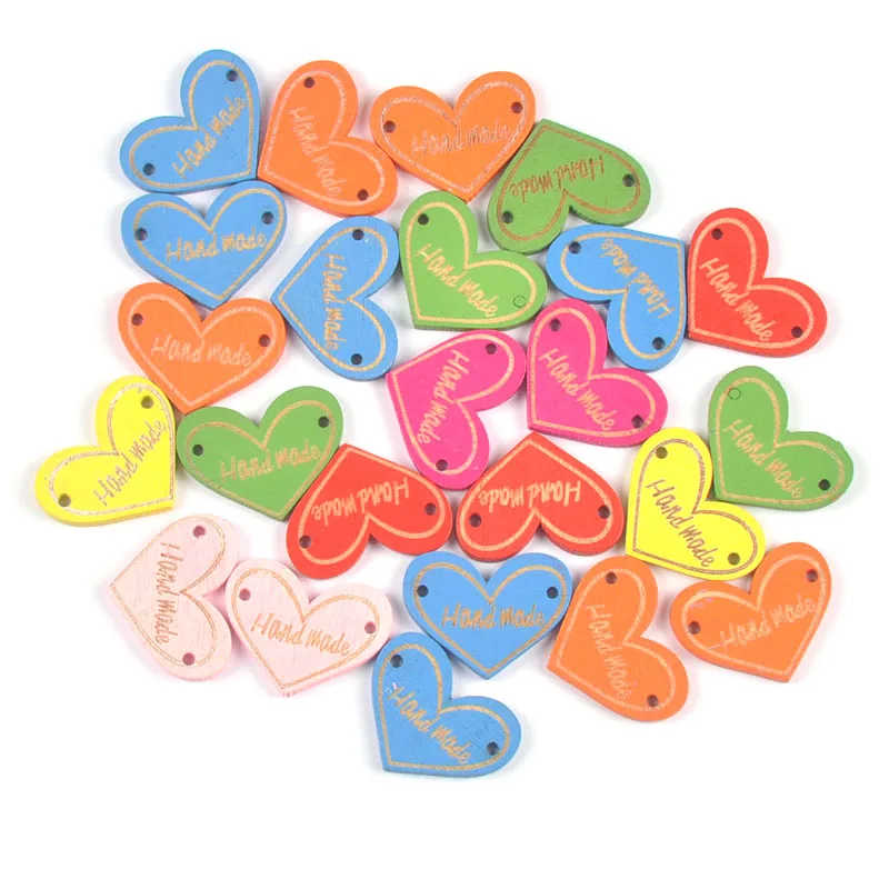 

50pcs Colorful Heart Wooden Buttons Handmade Embossed Button Garment Sewing Accessories Scrapbook Embellishment DIY Crafts
