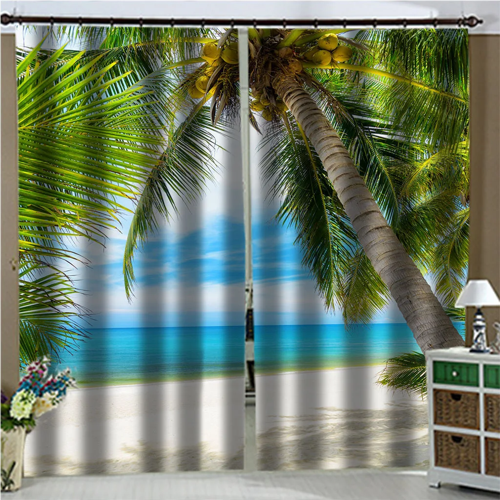 

Summer Style Beach Coconut Tree Blackout Curtains for Living Room Bedroom Drapes Window Treatments Backdrop Curtains Home Decor