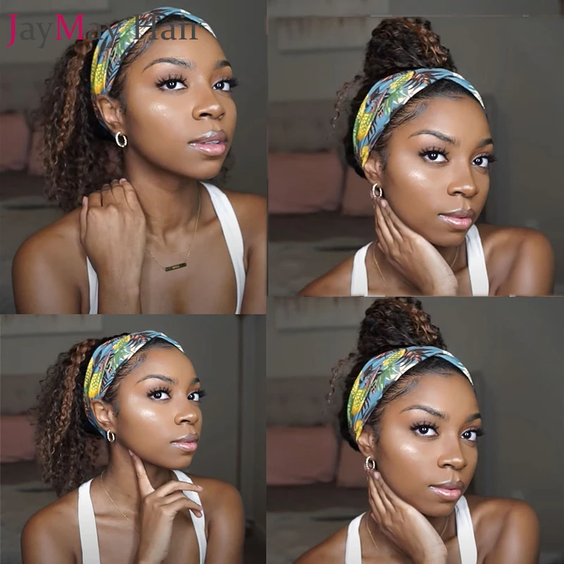 売却 Jaymayハイライト人間の髪かつらブラジルストレートヘアカチューシャスカーフかつらレミーhairgluelessヘッドバンドかつら黒人女性のための