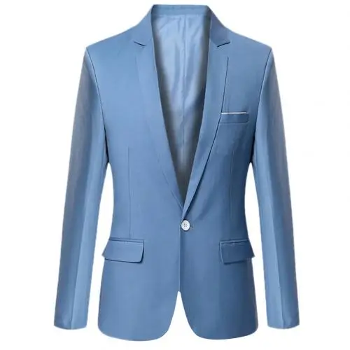Light Blue Мужские деловые блейзеры весна-осень, деловой стиль, мужское пальто, мужской модный однотонный Блейзер длинный рукав, лацкан, тонкий, подходит для женщин - Цвет: Light Blue