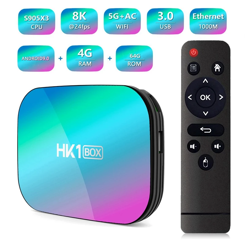 HK1 Box Amlogic S905X3 4 Гб ОЗУ 64 ПЗУ 5G WIFI Bluetooth 0 1000 м LAN Android 9 4K 8K H.265 TV | Электроника