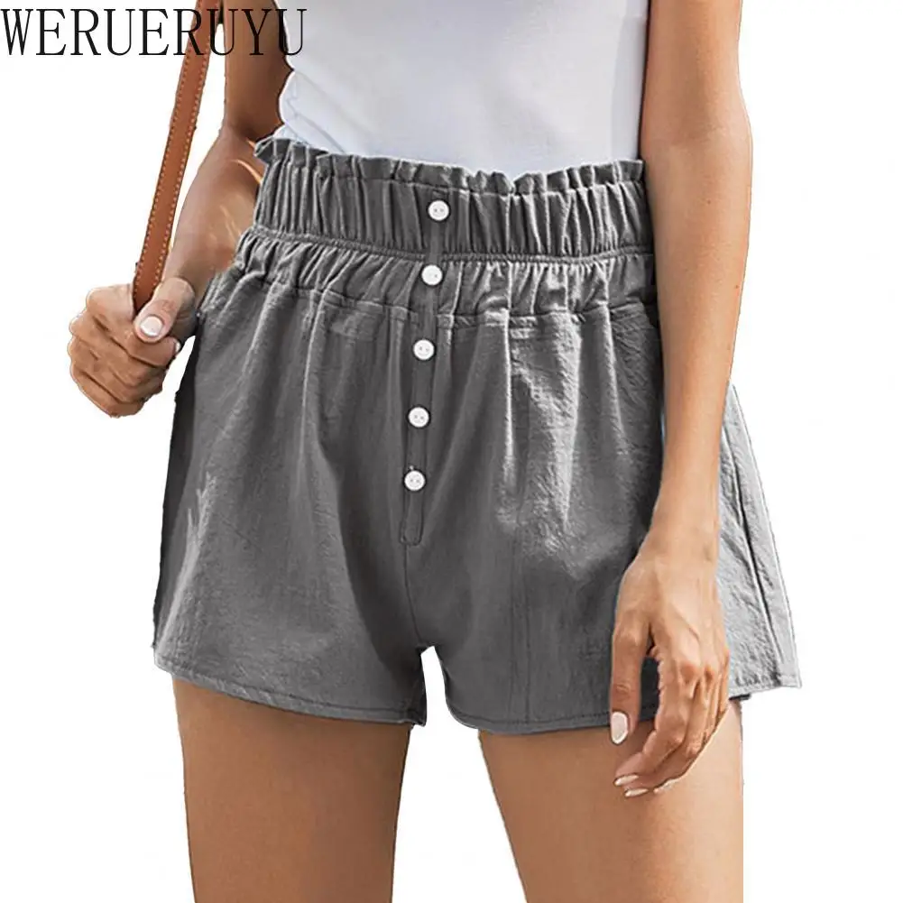 

Шорты женские повседневные на пуговицах, с завышенной талией и широкими штанинами, 2021