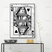 modern abstract canvas art poster queen playing cards white marble texture hd prints wall art painting officehome decor frame