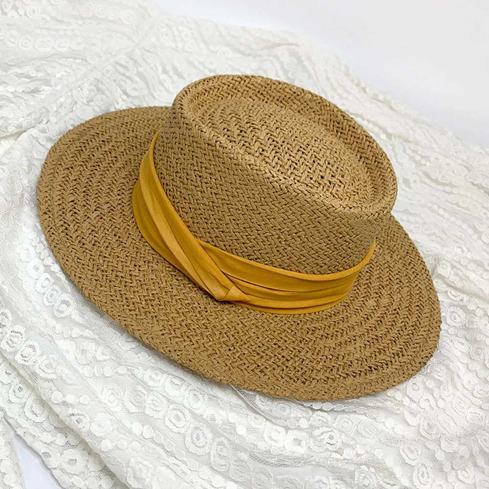 Summer Women Wide Brim Straw Hat Chapeau Paille Lady ribbon Sun Hats Boater Panama Beach Feminino Kentucky Derby Ascot | Аксессуары для