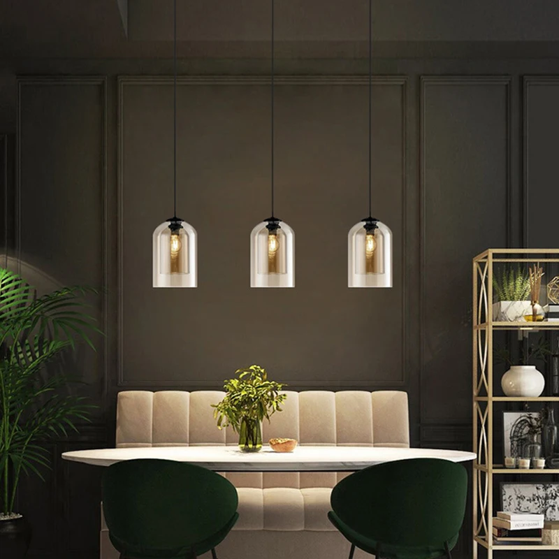 

Sanmusion led chandelier lights double-layered glass e27 220V cord hanging lamps bedroom study kitchen accessories decoration