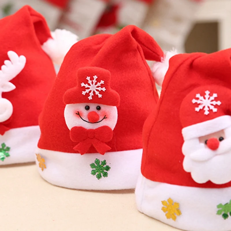 

Non Woven Kids Christmas Hat with Led Light Cartoon Applique Santa Deer Snow Pattern Hats Christmas Holiday Supplies