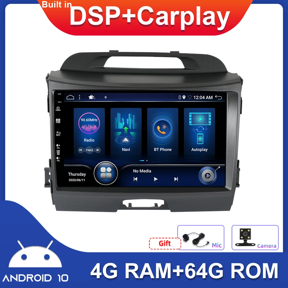 Автомобильный мультимедийный плеер проигрыватель на Android 10 с 9 "экраном GPS Wi-Fi 4