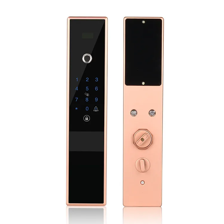 Red bronze Электронный Bluetooth отпечаток пальца код замка двери, карта, ключ сенсорный экран цифровой пароль замок wifi смарт-замок приложение - Color: Red bronze