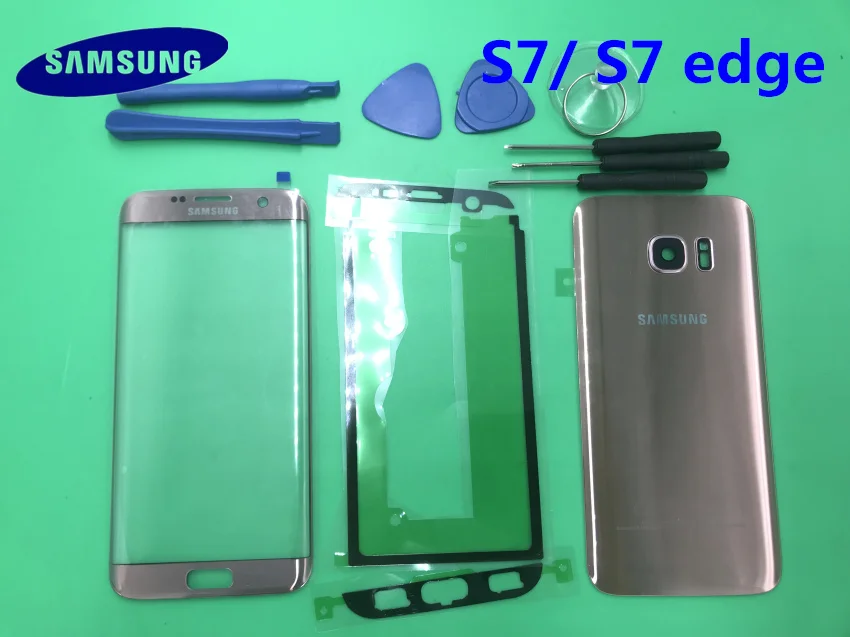 Передний экран стекло объектив samsung Galaxy S7/S7 Edge G930F G935F Задняя крышка батареи задняя дверь корпус с клеем