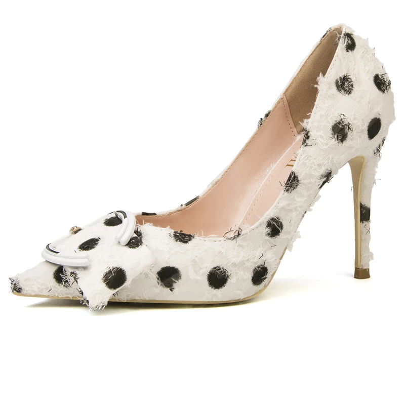 2019 г. женские милые туфли лодочки на высоком каблуке 10 см с бантом и металлической