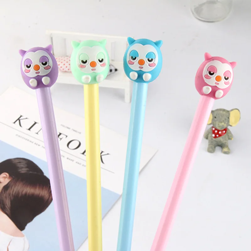 

50PCS Owl Gel Pen Cartoon Creative Bird Black Water Pen Student Stationery Kawaii School Supplies Cute Pens