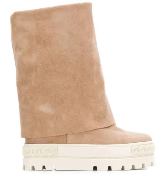 

Moraima Snc женские сапоги круглый носок высокое качество замшевые ботинки до середины икры новые Высота обувь со скрытым каблуком леди взлетно-посадочной полосы;