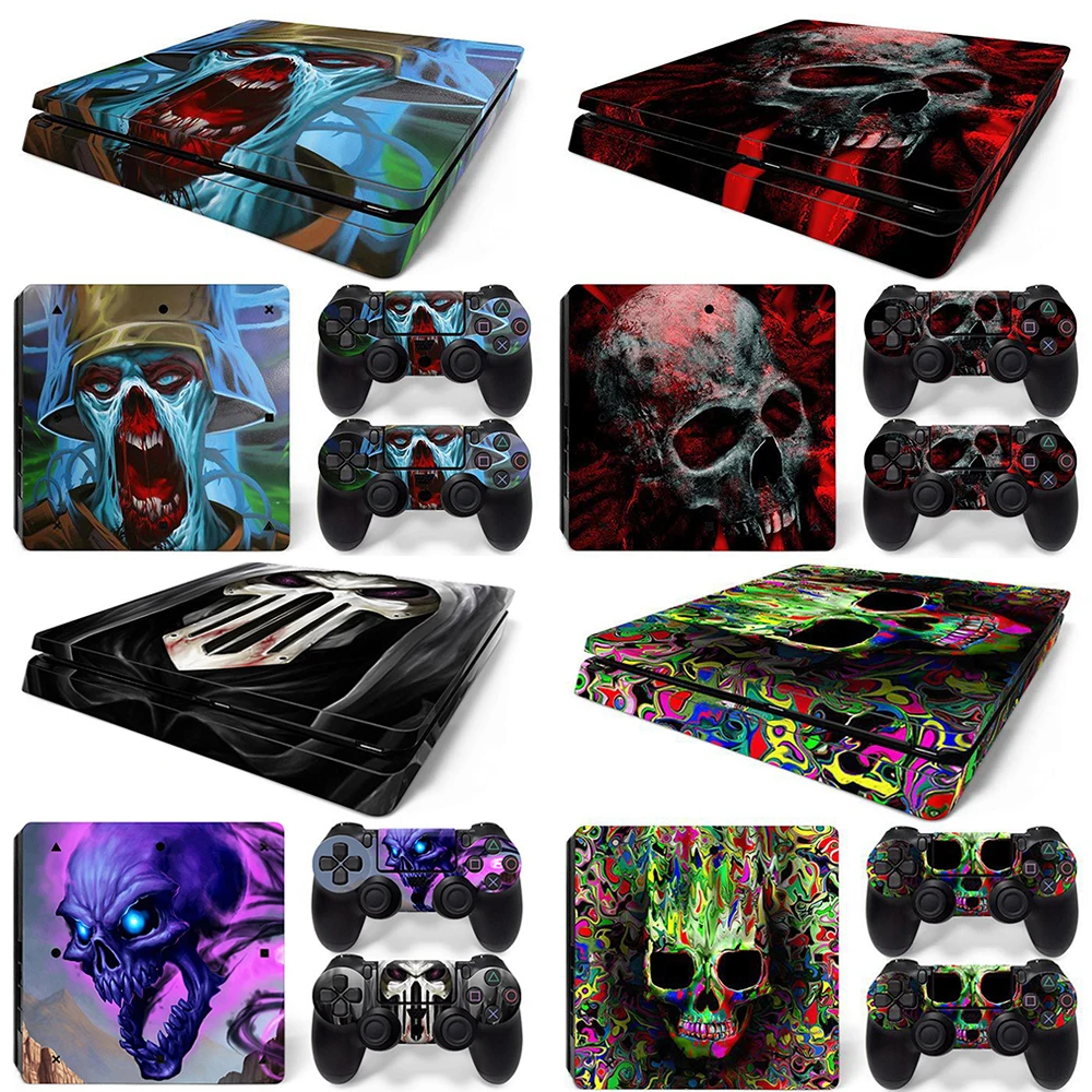 Игровая консоль PS4 Slim + 2 контроллера для Playstation 4 Dualshock наклейки с черепами защиты