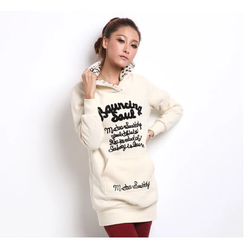

LEOSOXS Hoodie Women's Autumn/Winter Korean Mid-Length Letters Casual Large Size Pullover And Velvet Thicken Jacket