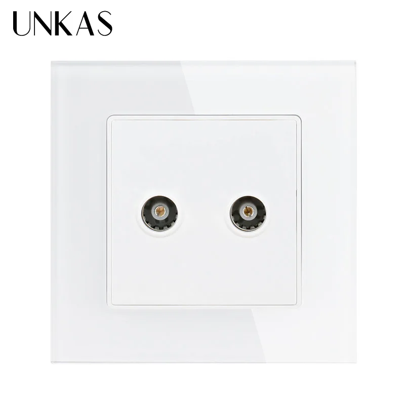 Розетка телефонная UNKAS белая роскошная Хрустальная двойная 1 клавиша RJ11 2 ядра