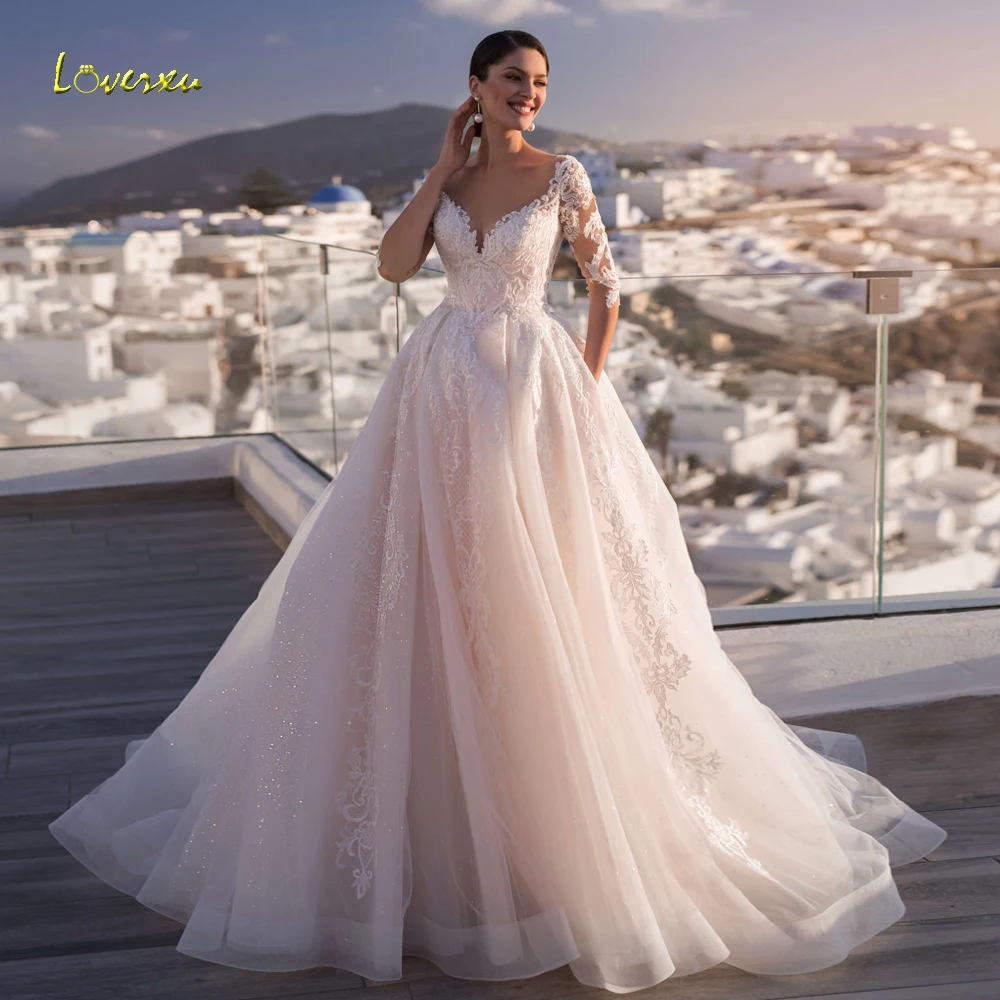 Loverxu Vestido De Noiva Сексуальное Милое кружевное свадебное платье принцессы 2021 с